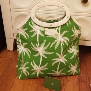 Kate Spade Green & White Palm Trees Canvas Bag
